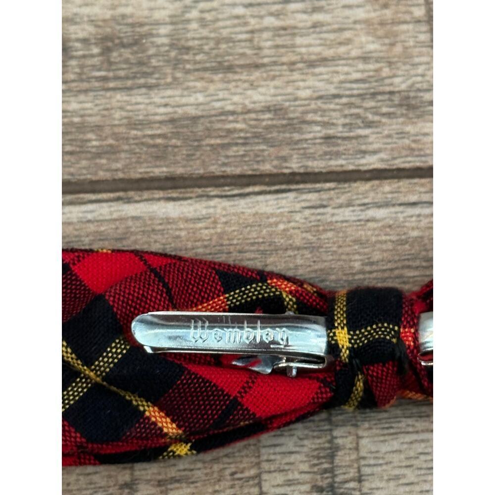Vintage Wembley Men's wool Red Black Plaid Tartan Bow Tie - Picture 3 of 4